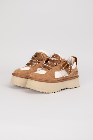Ugg кросівки висока підошва біле хутро коричнево-білий замш 038005