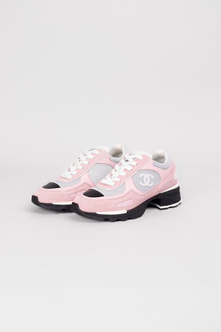 Кроссовки серое лого серая и черная вставка розовая кожа 038008