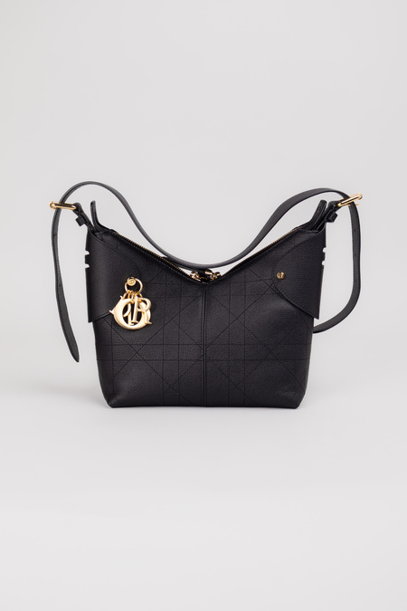 Сумка 21 см золотые аксессуары черная кожа 038039