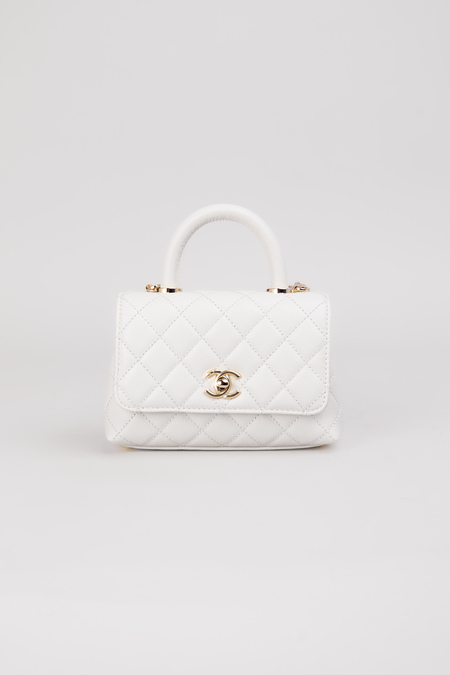 Сумка 18 см золотое лого белая кожа 038050