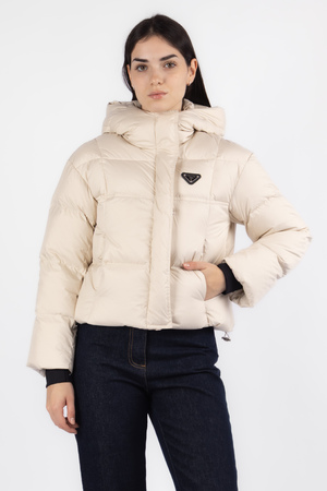 Куртка чорне лого капюшон бежевий поліестер 038073