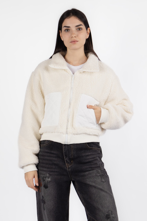 Куртка кишені на застібці біле хутро 038079