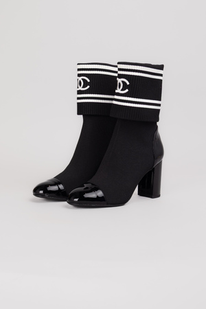 Ботинки белая полоска черный лак 038174