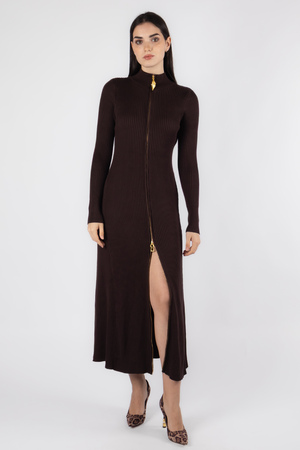 Платье молния золотое лого коричневый котон 038222