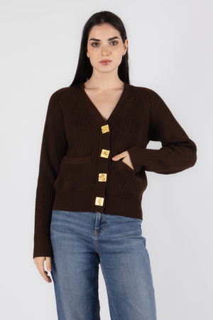 Кофта золоті гудзики коричневий котон 038229