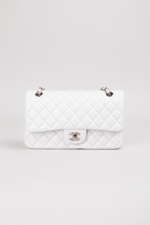 Сумка 26 см серебряная фурнитура белая кожа 038246