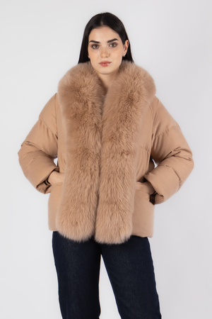 Куртка меховой воротничок темно-бежевый текстиль 038313