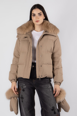 Куртка меховой воротничок+перчатки темно-бежевый текстиль 038315