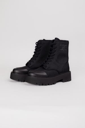 Ботинки черное лого шнуровка черная кожа текстиль 038324