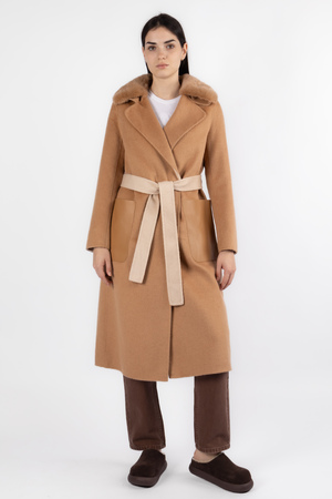 Пальто накладні кишені хутряний комірець рудий кашемір 038328