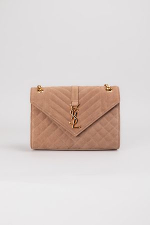 Сумка 24 см золотое лого пудра замш 038355