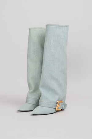 Чоботи золота пряжка блакитний джинс 038358