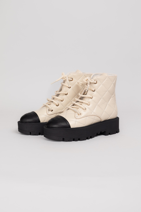 Черевики шнурівка чорний носок біла шкіра 038360