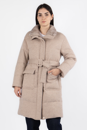 Пальто меховой воротничок серый текстиль 038371