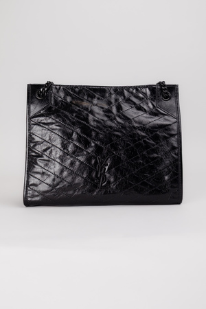 Сумка 33 см чорна шкіра лак 038386