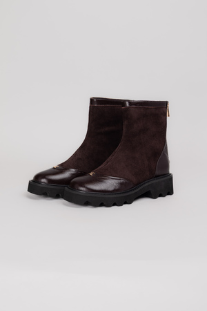 Сапоги золотое лого темно-коричневая кожа/замш 038405