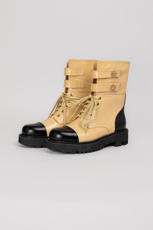 Ботинки шнуровка черный носок бежевая кожа 038413