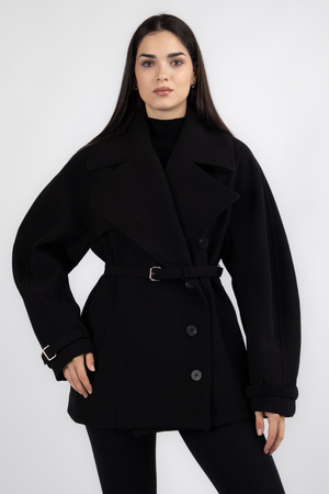 Пальто срібні аксесуари чорний текстиль 038439