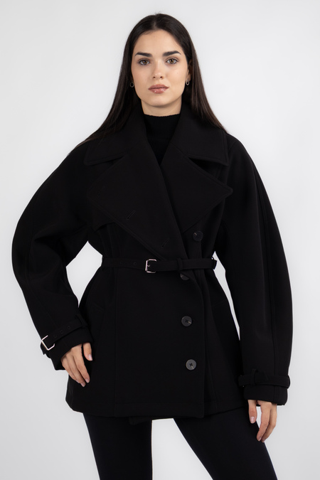 Пальто срібні аксесуари чорний текстиль 038439