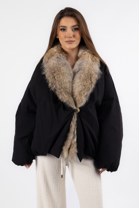 Куртка хутро чорний текстиль 038524