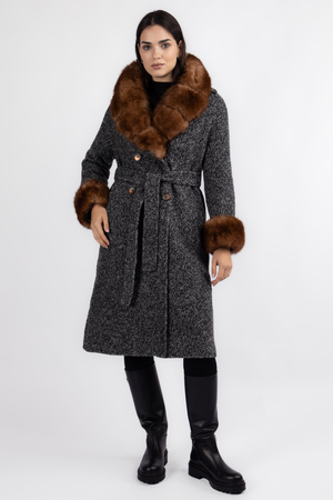 Пальто коричневе хутро сірий текстиль 038605