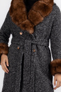 Пальто коричневе хутро сірий текстиль 038605