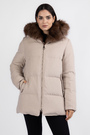 Куртка коричневе хутро молочний текстиль 038610