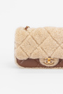 Сумка 24 см золотой лого бежевый мех коричневая кожа 038872