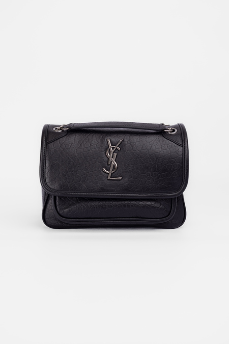 Сумка 22 см срібне лого чорна шкіра рельеф 038896