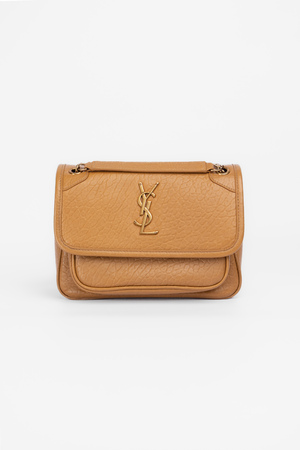 Сумка 22 см золоте лого світло-коричнева шкіра рельеф 038900