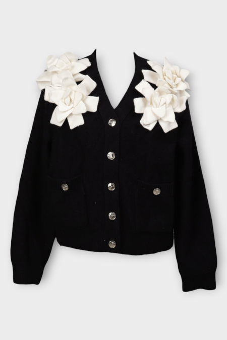 Кофта пуговицы цветы черный котон 038949