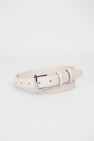 Ремінь срібна пряжка 2.5 см біла шкіра 039011