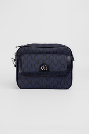 Сумка 23 см срібна фурнітура монограм синя шкіра 039072