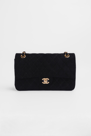 Сумка 25 см золота фурнітура чорний текстиль 039265