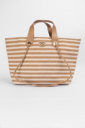 Сумка 30 см золота фурнітура смужка біло-бежевий текстиль 039272