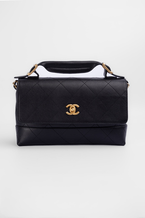 Сумка 28 см золота фурнітура чорна шкіра 039276