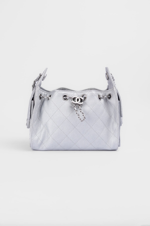 Сумка 22 см срібна фурнітура срібна шкіра рельеф 039280