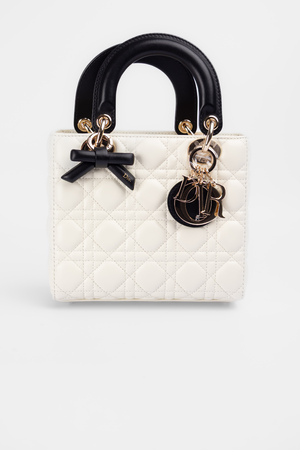 Сумка 19 см срібна фурнітура чорна ручка біла шкіра 039308