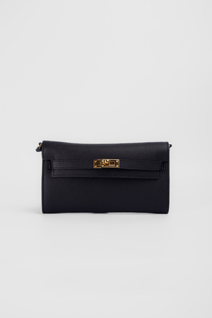 Сумка 20 см золота фурнітура чорна шкіра 039638