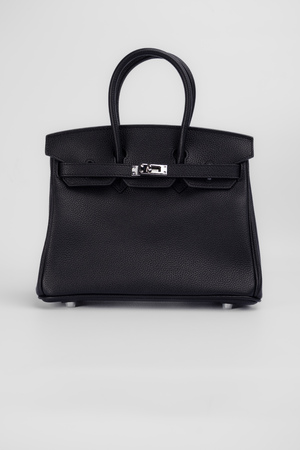 Сумка 25 см срібна фурнітура чорна шкіра 039649