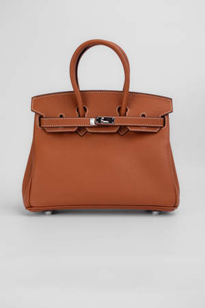 Сумка 25 см срібна фурнітура коричнева шкіра 039651