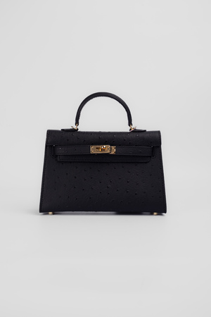 Сумка 20 см золота фурнітура в краплю чорна шкіра 039669