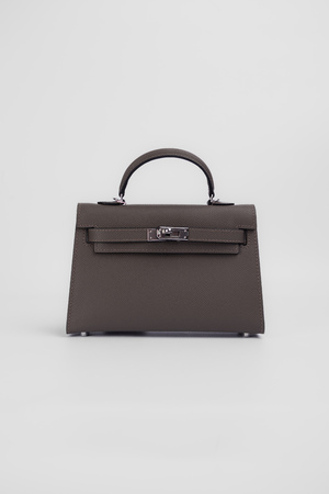 Сумка 20 см срібна фурнітура темно-сіра шкіра 039672