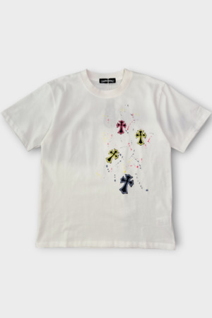 Футболка лого різнокольорові хрести білий котон 039775