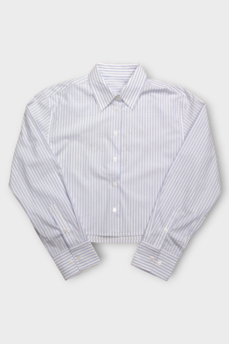 Рубашка в синей полоске белый котон 039883