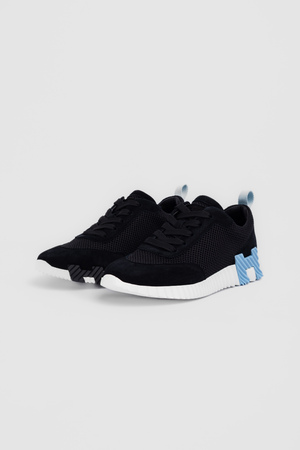 Кросівки блакитне лого чорна шкіра текстиль 040059