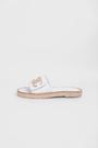 Шлепанцы золотое лого белая кожа 040081