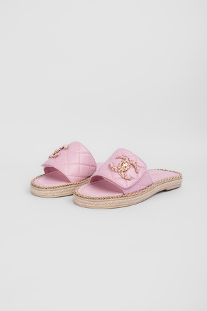 Шльопанці золоте лого рожева шкіра 040082