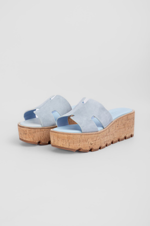 Шльопанці танкетка блакитний замш 040093