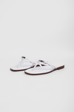 Шльопанці золоте лого біла шкіра 040094